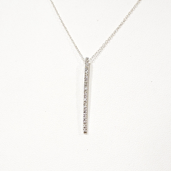 White Diamond Paved Vertical Bar Pendant Sterling Silver 925 Sparkly Pendant - Picture 2 of 11